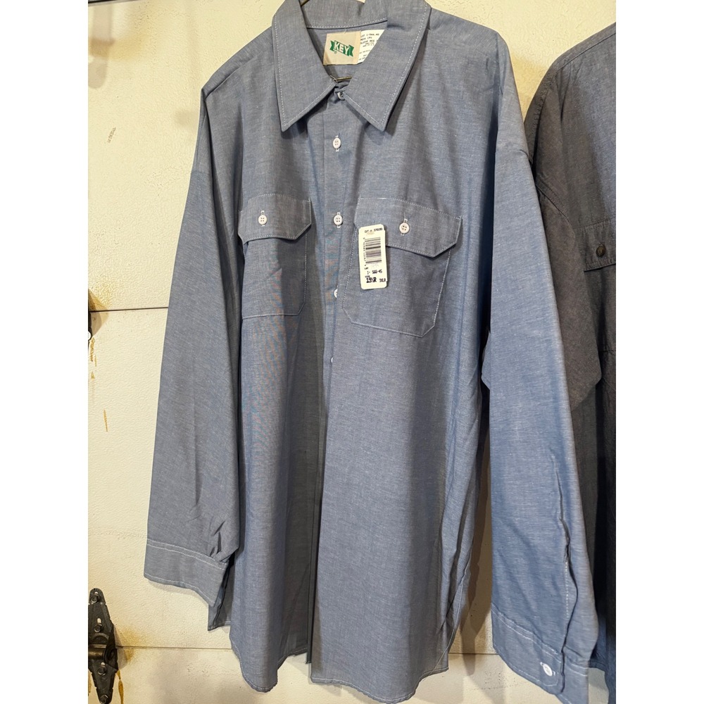 Vintage Key Industries Men Blue Work Shirt Long Sleeve 3XB USA Made 1566.45 NWT